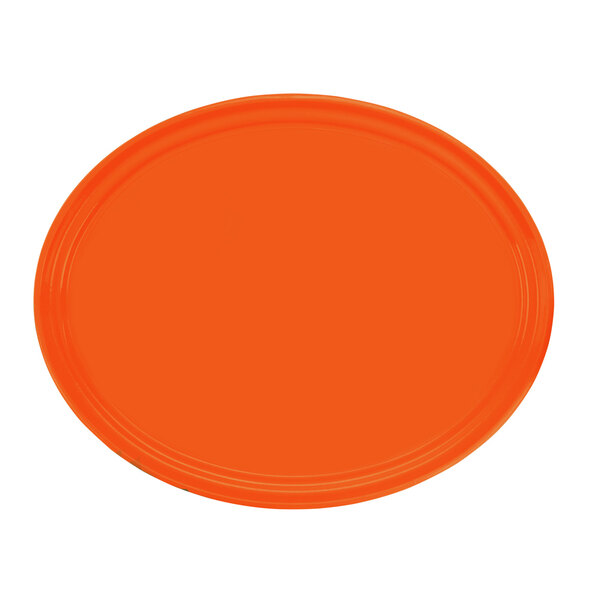 An orange oval Cambro fiberglass tray.