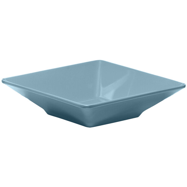 An Elite Global Solutions square melamine bowl with a squared design in blue.
