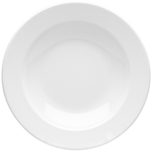 A white Elite Global Solutions pasta/soup bowl with a white rim.
