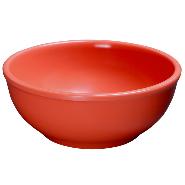 A red Elite Global Solutions Rio Spring melamine bowl.