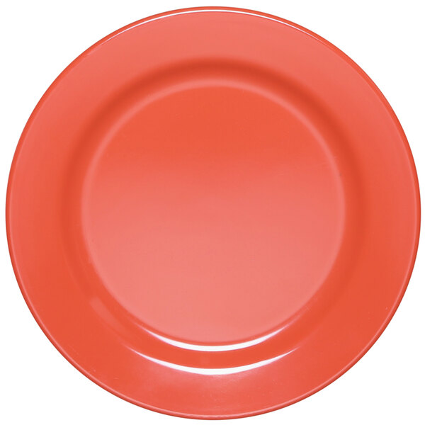 An Elite Global Solutions Rio Spring Coral melamine plate with an orange color on it.
