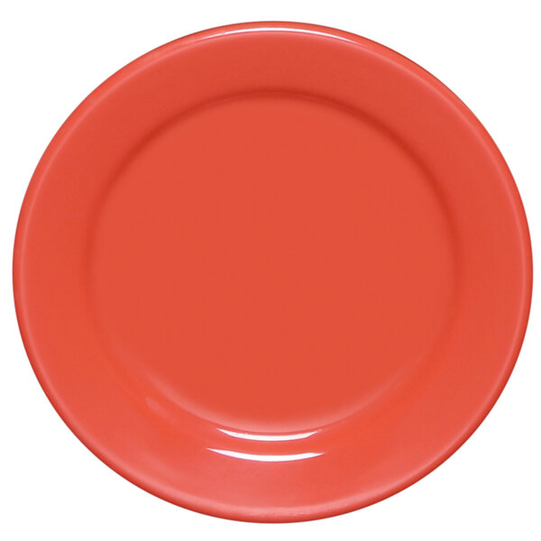A red plate with a white border.
