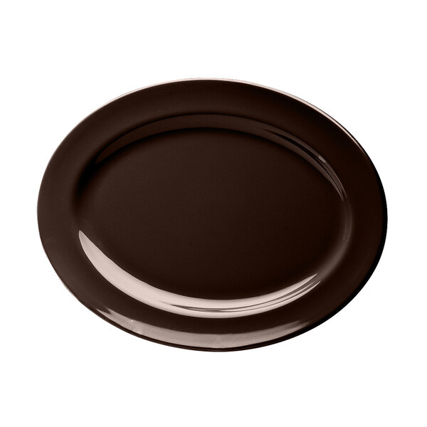 A brown Elite Global Solutions oval melamine platter.