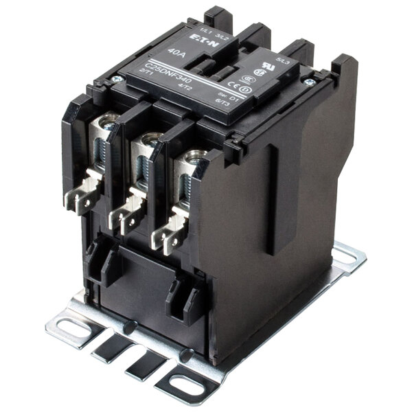A black 3-pole non-reversing contactor with silver buttons and metal parts.