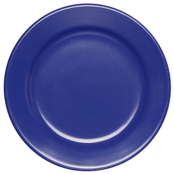 An Elite Global Solutions round melamine plate in blue.