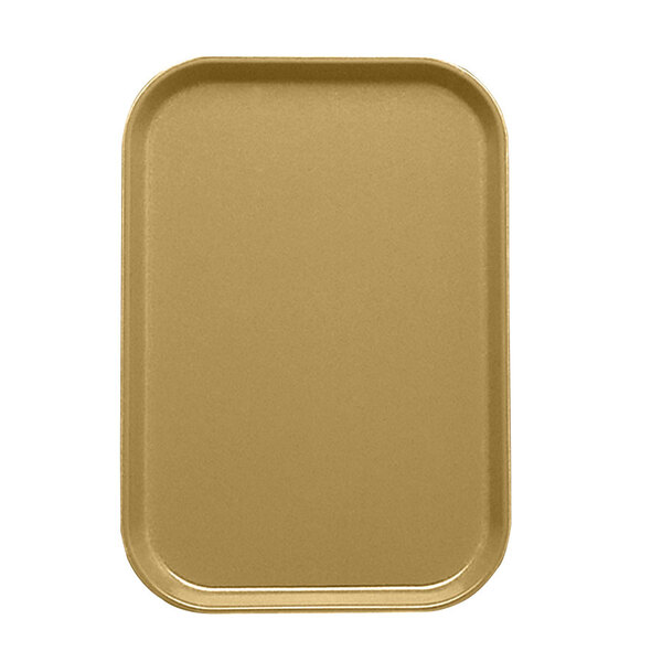 A rectangular Cambro earthen gold tray insert.