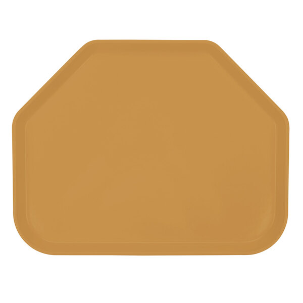 A brown trapezoid-shaped Cambro cafeteria tray.