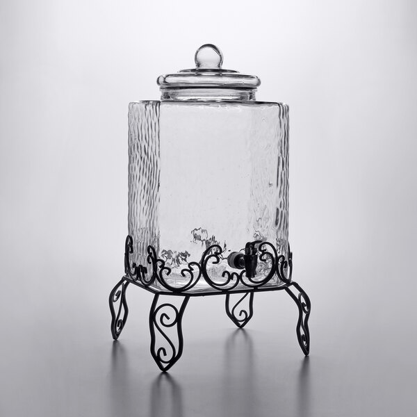 Glass Drink Dispenser Iron Stand Basket Durable Basket Organizer Silver 5L