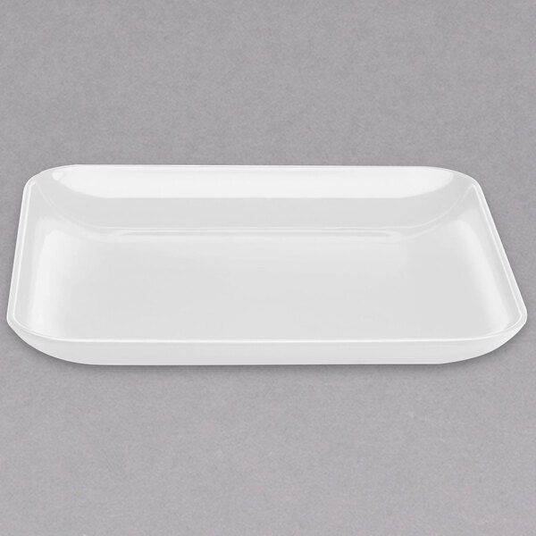 A white square melamine platter.