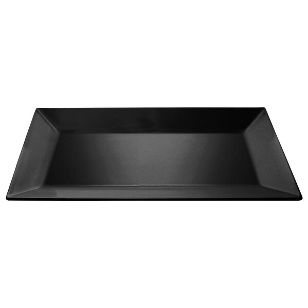 A black rectangular melamine tray with handles.