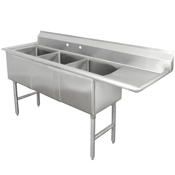 Advance Tabco FC-3-1620-18-X Three Compartment Stainless Steel Commercial Sink with One Drainboard - 68 1/2" - Right Drainboard