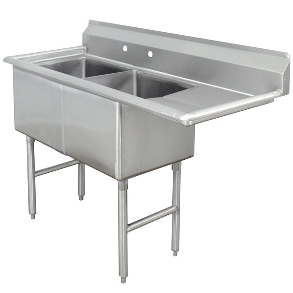 Advance Tabco FC-2-1620-18-X Two Compartment Stainless Steel Commercial Sink with One Drainboard - 56 1/2" - Right Drainboard