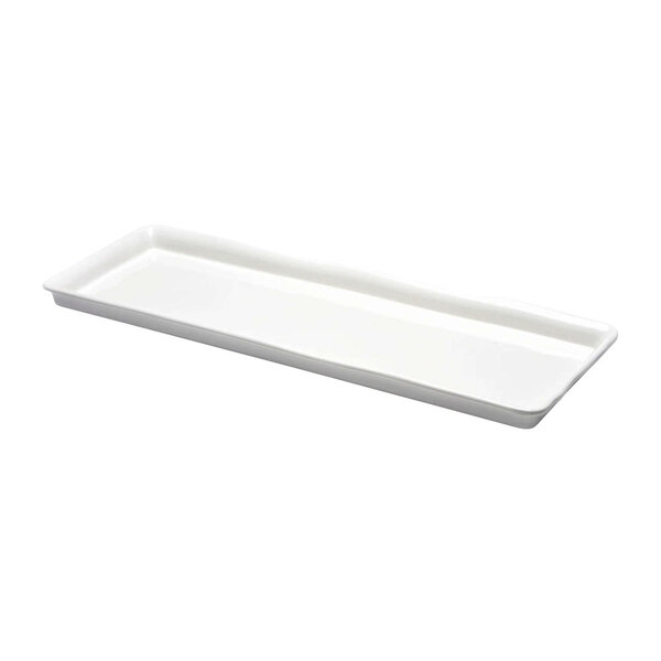 A white rectangular tray with organic edges.
