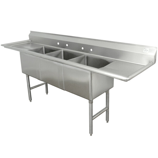 Advance Tabco FC-3-2424-18RL Three Compartment Stainless Steel Commercial Sink with Two Drainboards - 108"