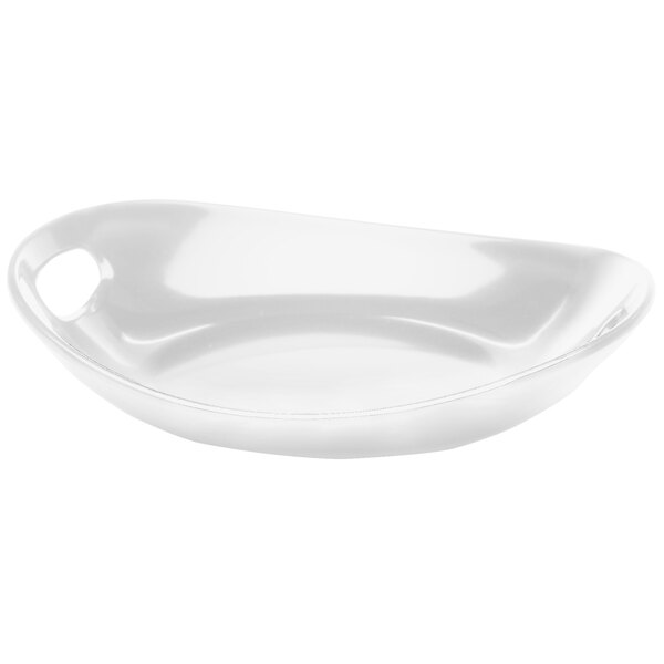 An Elite Global Solutions white oval platter with handles.