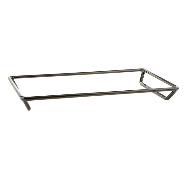 A black rectangular steel rack with a rubber coating on a shelf.