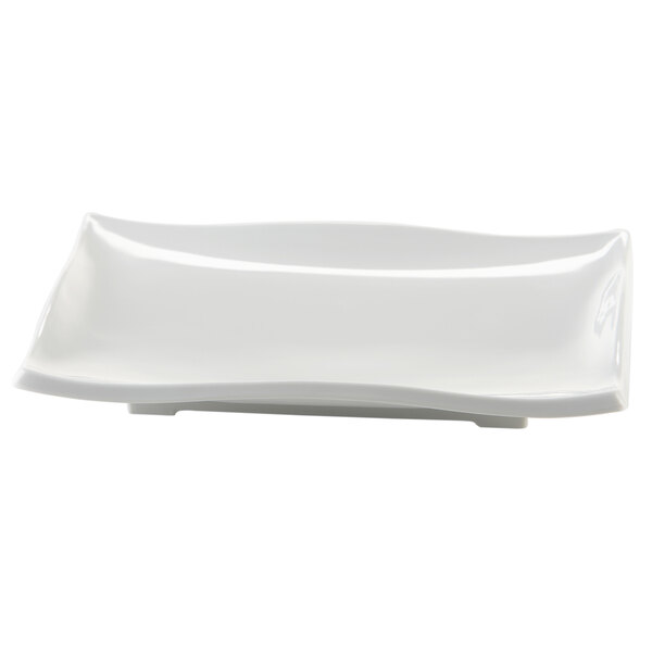 A white rectangular plate with a rounded edge.