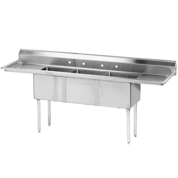 Advance Tabco FE-3-2424-24RL Three Compartment Stainless Steel Commercial Sink with Two Drainboards - 120"