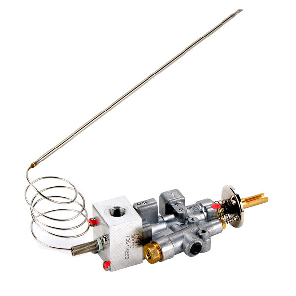 A Cooking Performance Group thermostatic control valve for a griddle with a wire attached.