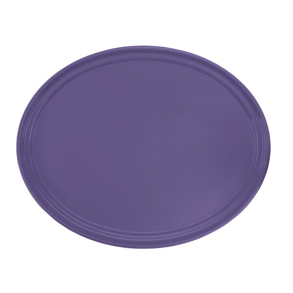 A purple oval Cambro tray with a round edge.