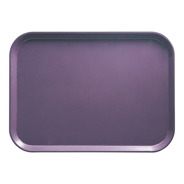 A rectangular purple Cambro cafeteria tray with a black border.