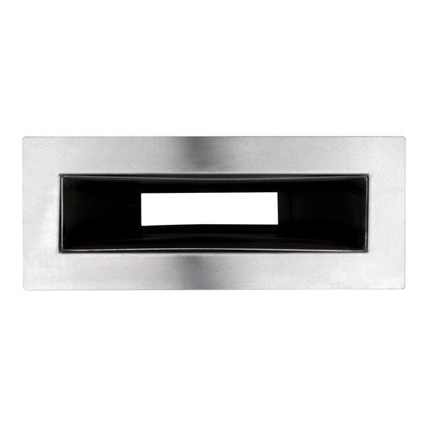 A rectangular stainless steel vent duct with a central open slot, viewed from the front.