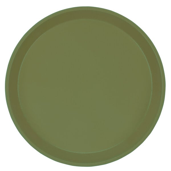A close-up of a green Cambro fiberglass tray.