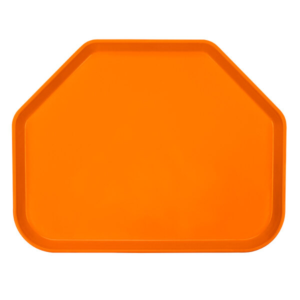An orange trapezoid-shaped fiberglass tray with black lines.