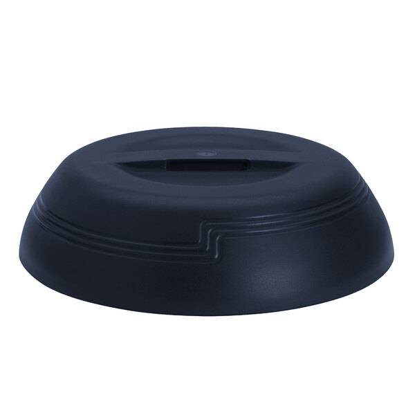 A black plastic lid for a Cambro navy insulated plate on a white background.