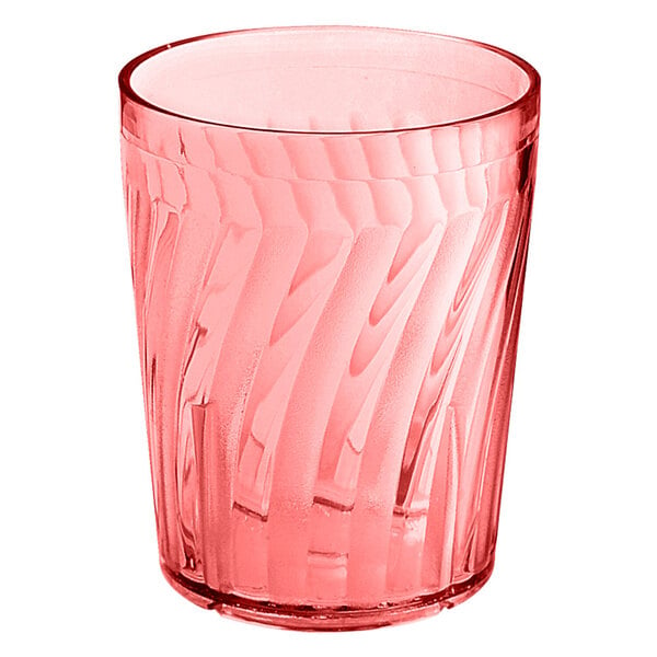 A red GET plastic tumbler with a wavy design.