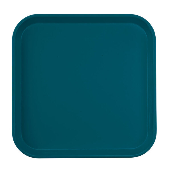 A blue square Cambro tray with a white center and border.