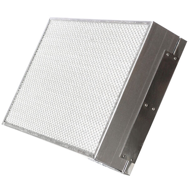 A close-up of a Wells HEPA filter with a metal frame.