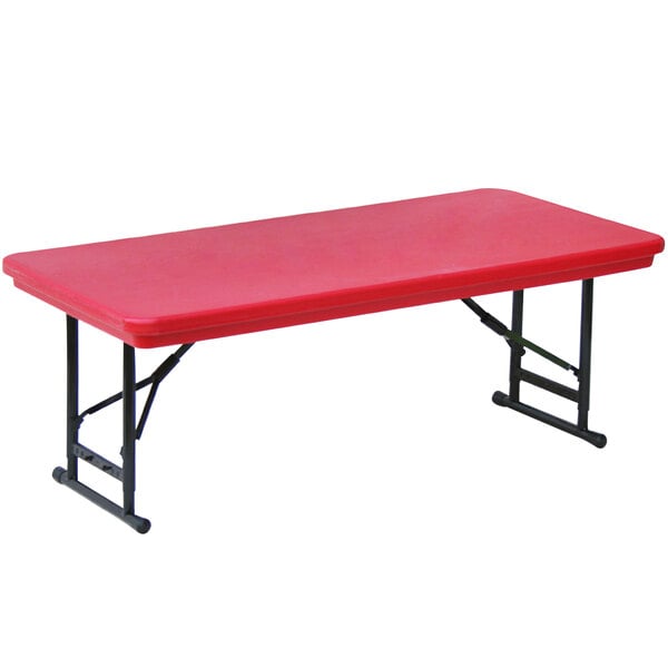 Correll Adjustable Height Folding Table, 30" x 72" Plastic, Red - Short Legs - R-Series