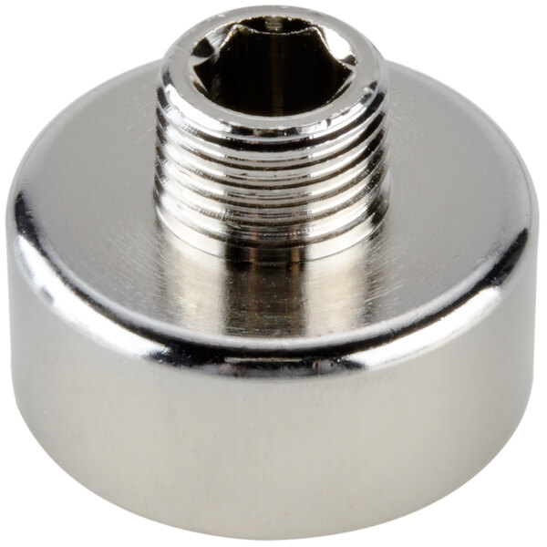 A stainless steel threaded nut.