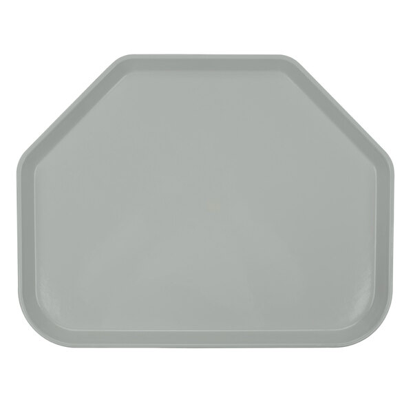 A grey trapezoid shaped tray with a white background.