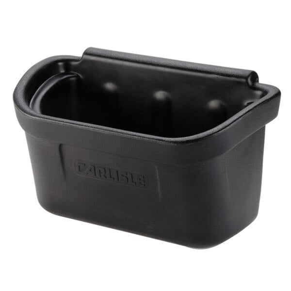 A black plastic Carlisle silverware bin with a handle.
