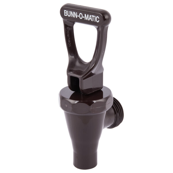 A Bunn brown plastic faucet assembly with a brown handle.