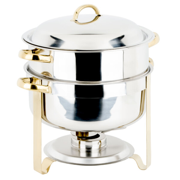 Choice Deluxe 14 Qt. Round Gold Accent Soup Chafer
