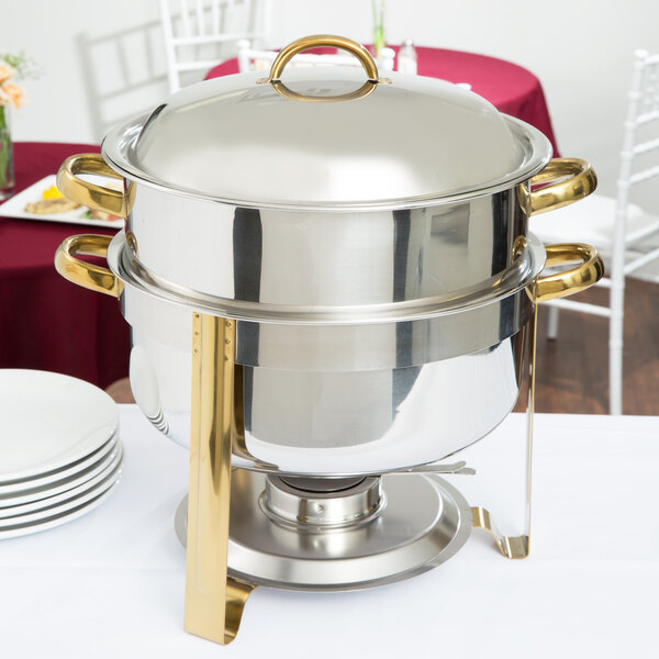 Choice Deluxe 14 Qt. Round Gold Accent Soup Chafer