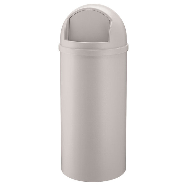 Rubbermaid FG816088OWHT Marshal Classic Off White Round Resin Waste Receptacle with Retainer Bands 60 Qt. / 15 Gallon