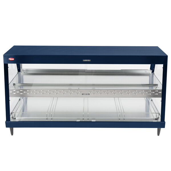 A navy blue stainless steel Hatco countertop dual shelf warmer.