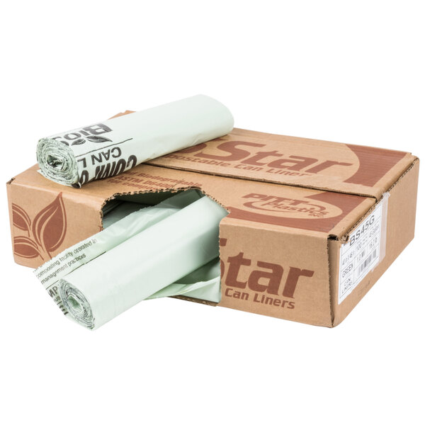 BioStar BS45G 4045 Gallon 1 Mil 40" X 46" Compostable Trash Can Liner 100/Case