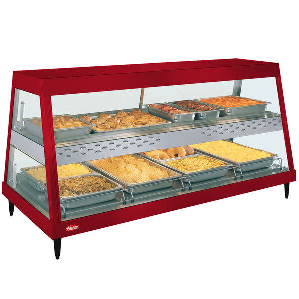 Hatco GRHDH-4PD Warm Red Stainless Steel Glo-Ray 59 3/8" Full Service Dual Shelf Merchandiser with Humidity Chamber - 120/240V