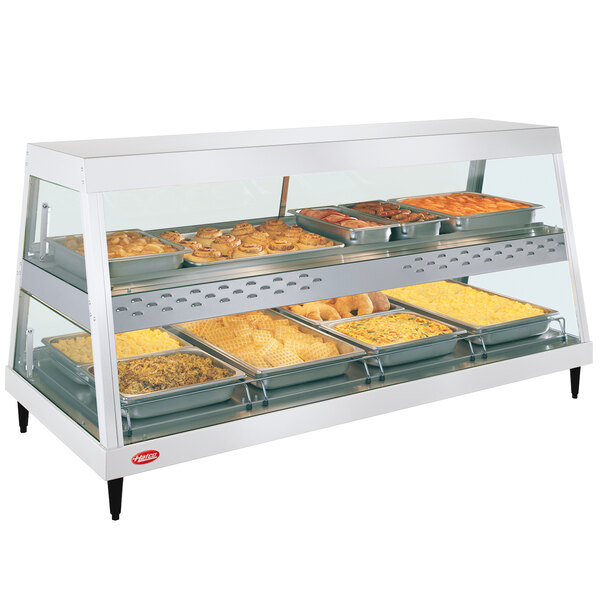 Hatco GRHDH-4PD White Granite Stainless Steel Glo-Ray 59 3/8" Full Service Dual Shelf Merchandiser with Humidity Chamber - 120/208V