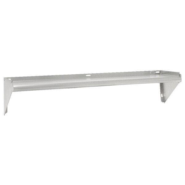 A stainless steel rectangular wall shelf with brackets.
