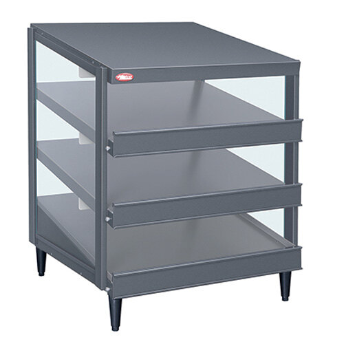 A grey metal Hatco countertop warmer with three shelves.