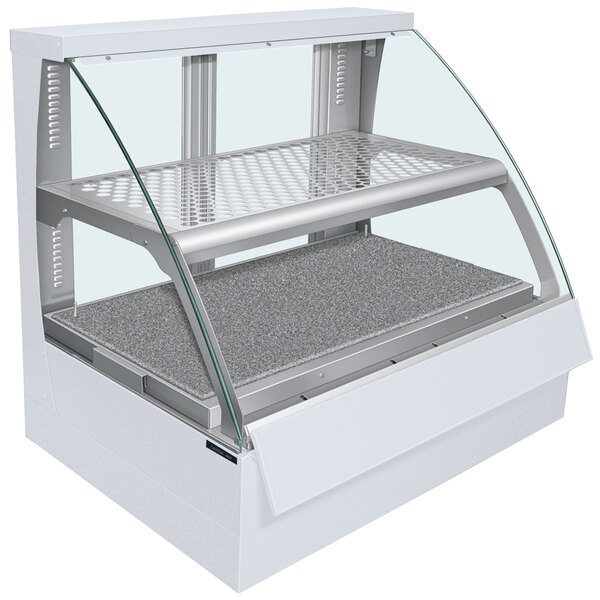 A white Hatco Flav-R-Savor countertop display case with a glass top and white metal grate.