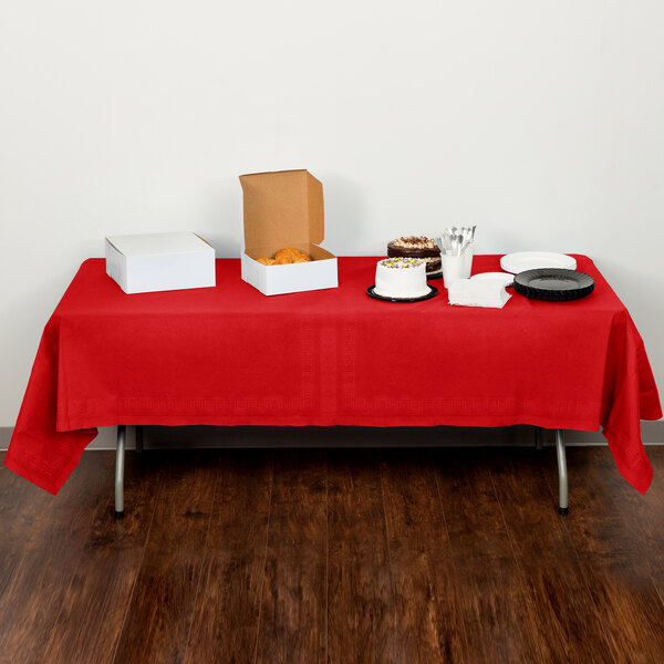 Creative Converting 711031B 54" x 108" Classic Red Tissue / Poly Table Cover