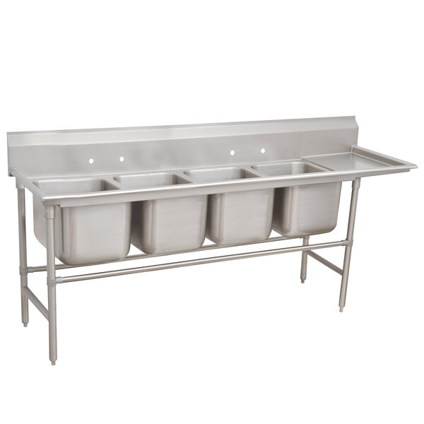 Advance Tabco 94-44-96-24 Spec Line Four Compartment Pot Sink with One Drainboard - 133" - Right Drainboard