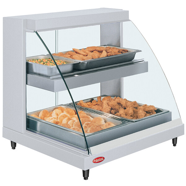 Hatco GRCDH-2PD White 33" Glo-Ray Full Service Double Shelf Merchandiser with Humidity Controls - 1210W